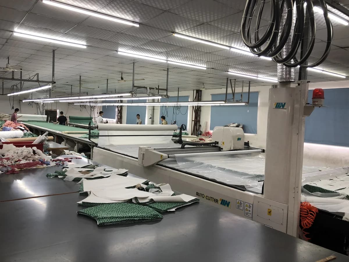 Fabric cutting in a streetwear manufacturing factory