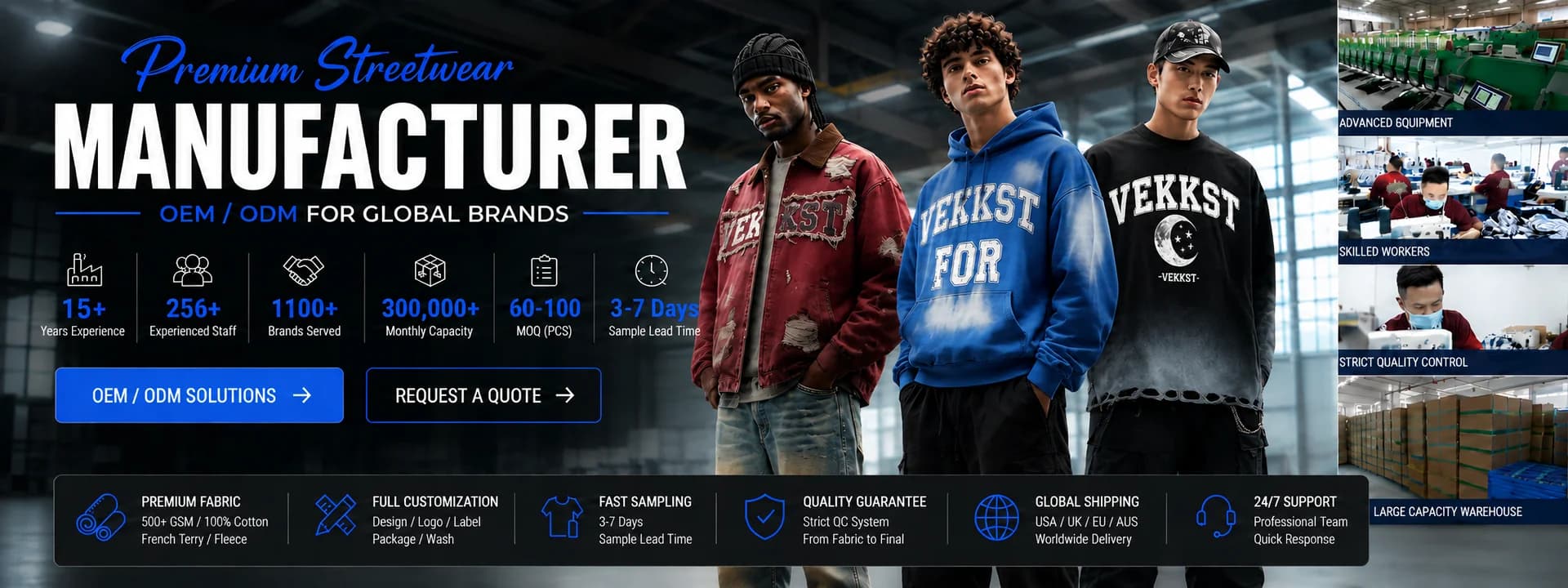 VekkST Premium Streetwear Manufacturing Factory - Hero Banner